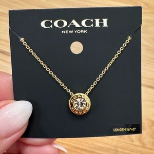 Coach Open Circle Necklace up to 18” Gold w/ Champagne Stone NWT